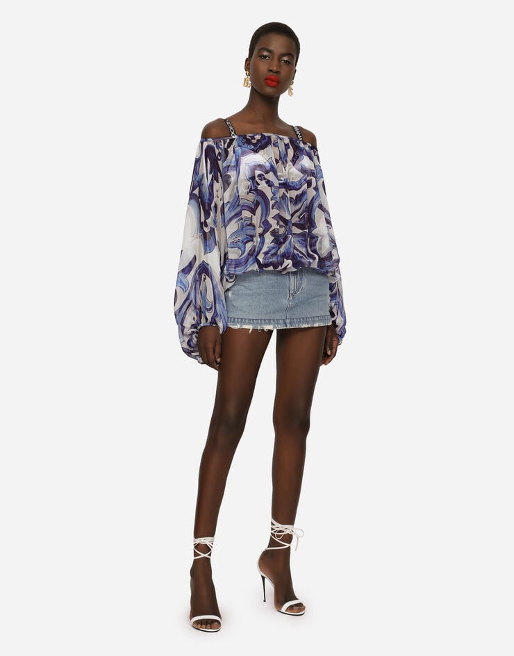Dolce & Gabbana Blusa De Chifón Con Estampado De Mayólica