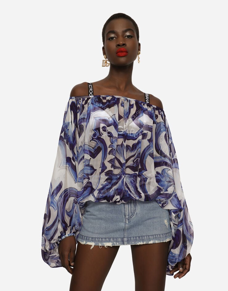 Dolce & Gabbana Blusa De Chifón Con Estampado De Mayólica