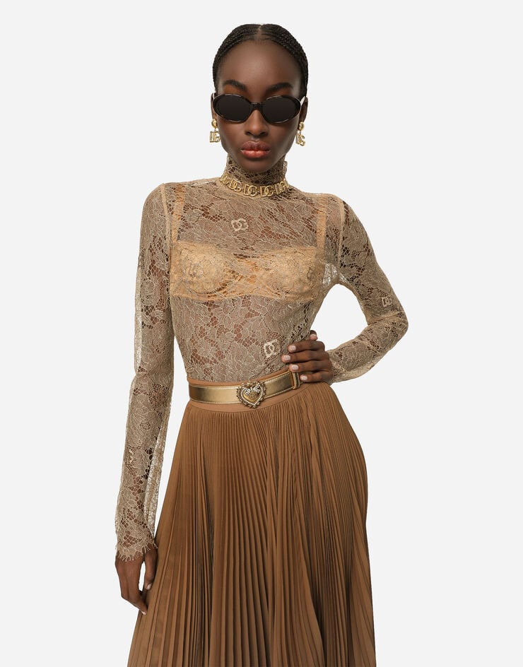 Dolce & Gabbana Blusa De Cuello Alto En Encaje Floral