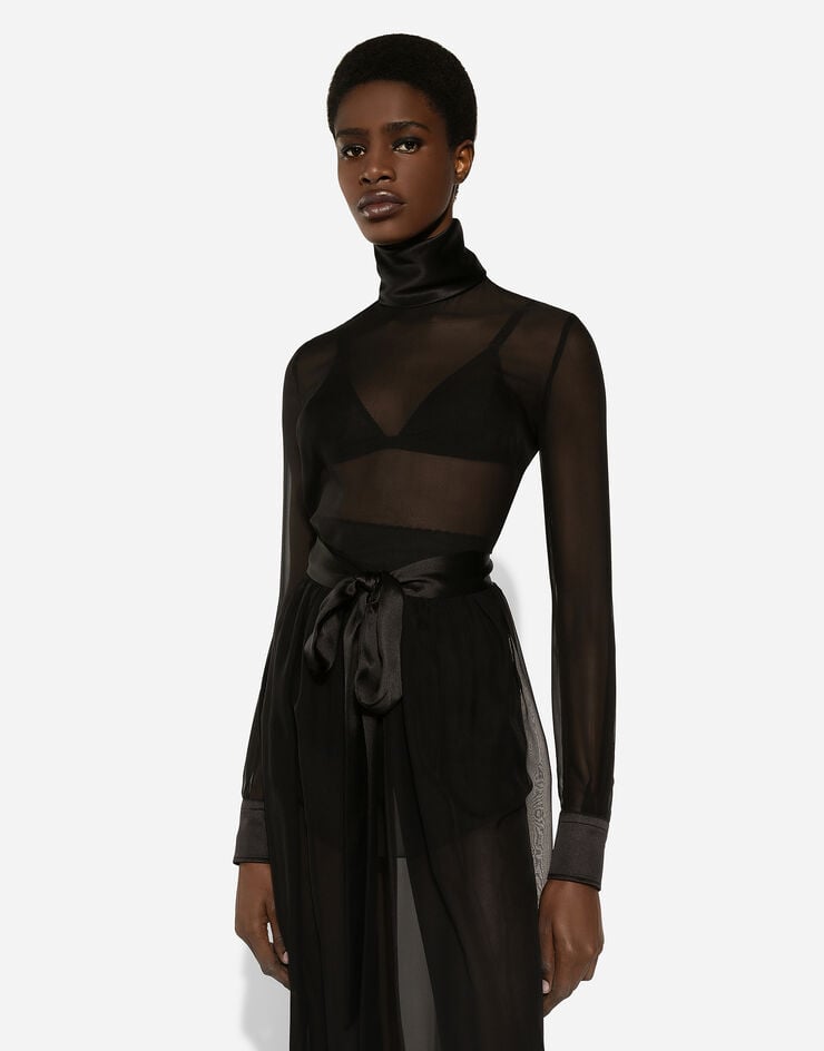 Dolce & Gabbana Blusa En Chifón De Seda Con Detalles En Raso De Seda