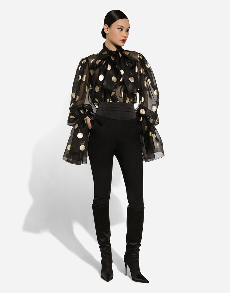 Dolce & Gabbana Blusa En Organza De Seda Con Lunares En Jacquard Y Lazada En El Cuello