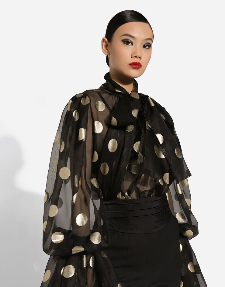 Dolce & Gabbana Blusa En Organza De Seda Con Lunares En Jacquard Y Lazada En El Cuello