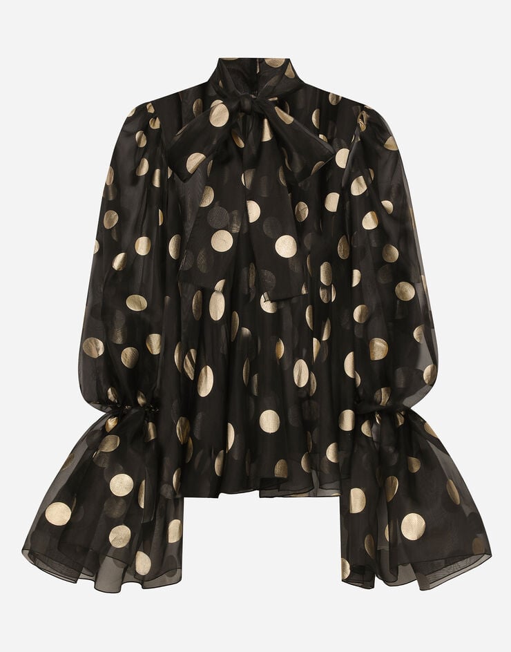 Dolce & Gabbana Blusa en organza de seda con lunares en jacquard y lazada en el cuello