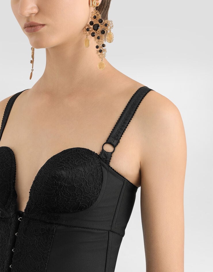 Dolce & Gabbana Bodi Escotado De Elástico Y Encaje Con Copas Cónicas