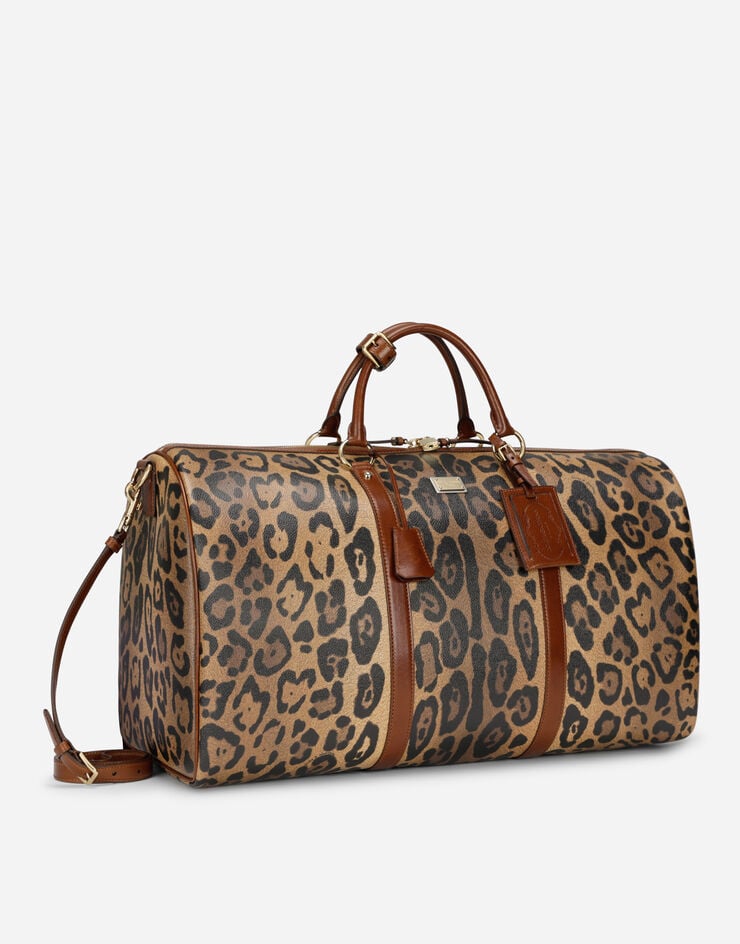 Dolce & Gabbana Bolsa De Viaje Mediana En Crespo Estampado Leopardo Con Placa Con Logotipo