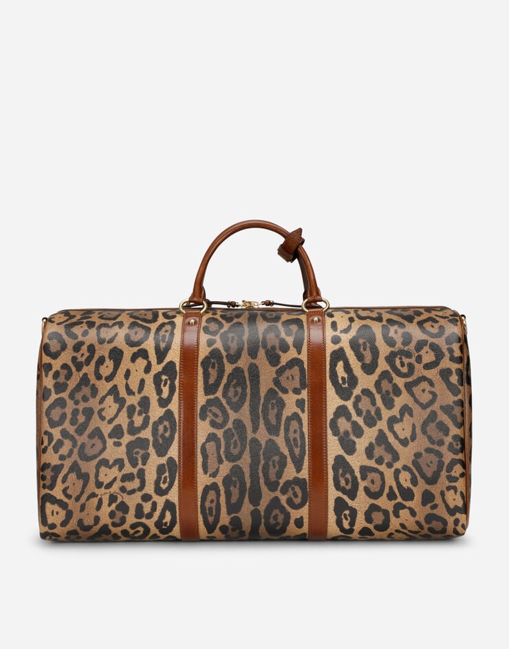 Dolce & Gabbana Bolsa De Viaje Mediana En Crespo Estampado Leopardo Con Placa Con Logotipo