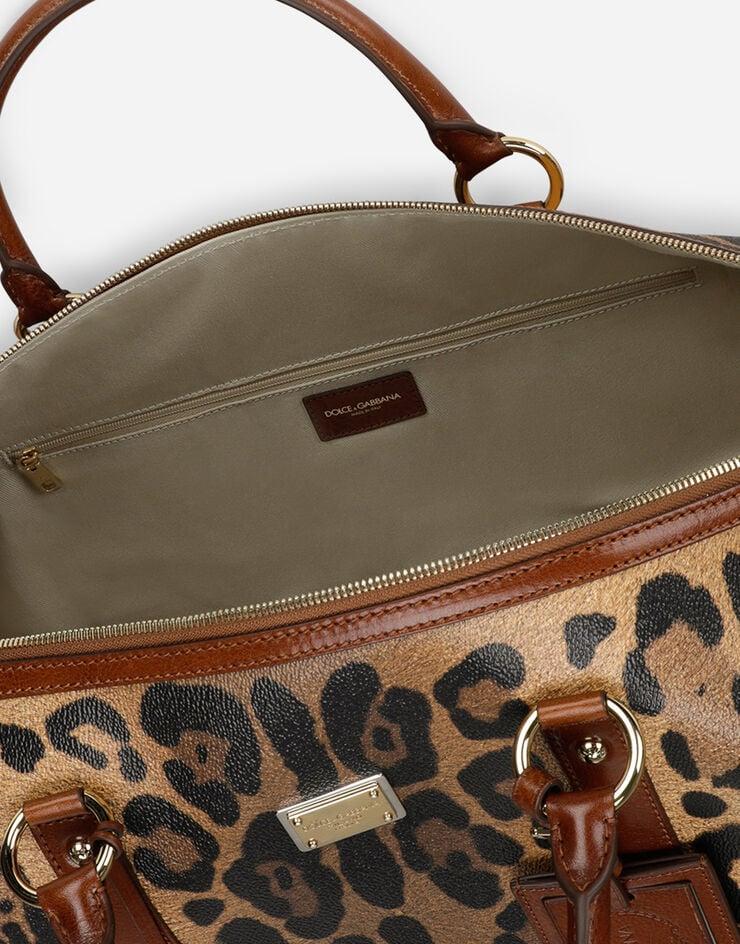 Dolce & Gabbana Bolsa De Viaje Mediana En Crespo Estampado Leopardo Con Placa Con Logotipo