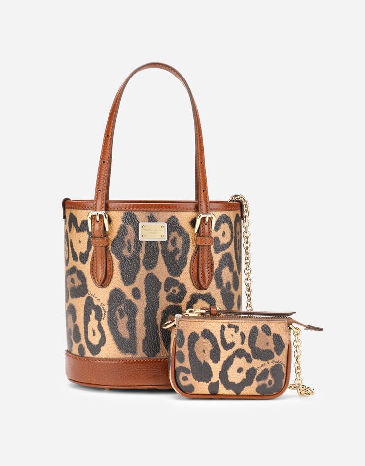 Dolce & Gabbana Bolso Bombonera Pequeño En Crespo Estampado Leopardo Con Placa Con Logotipo