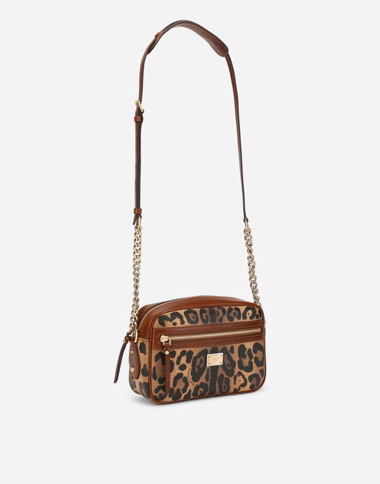 Dolce & Gabbana Bolso De Bandolera Mediano En Crespo Estampado Leopardo Con Placa Con Logotipo