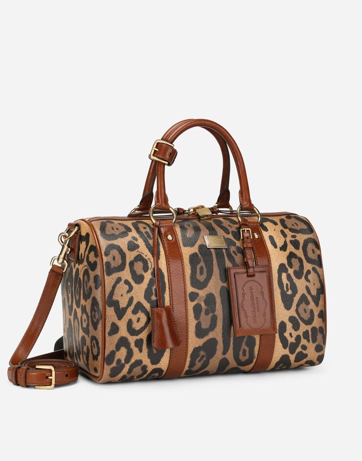 Dolce & Gabbana Bolso De Mano En Crespo Estampado Leopardo Con Placa Con Logotipo