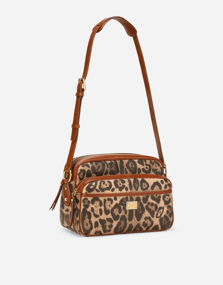 Dolce & Gabbana Bolso De Mano En Crespo Estampado Leopardo Con Placa Con Logotipo