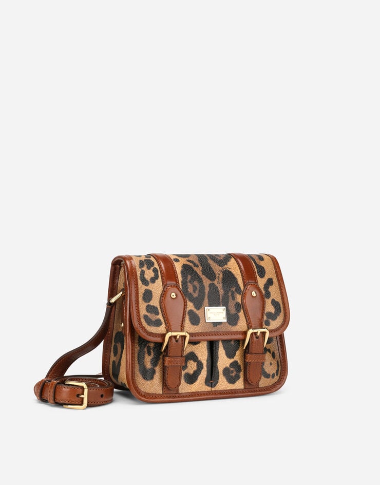 Dolce & Gabbana Bolso Messenger Pequeño En Crespo Estampado Leopardo Con Placa Con Logotipo