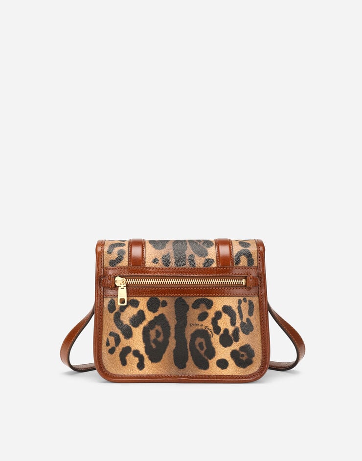 Dolce & Gabbana Bolso Messenger Pequeño En Crespo Estampado Leopardo Con Placa Con Logotipo