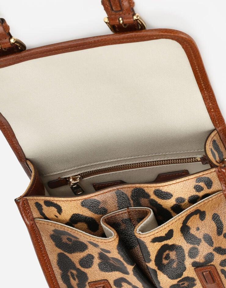 Dolce & Gabbana Bolso Messenger Pequeño En Crespo Estampado Leopardo Con Placa Con Logotipo