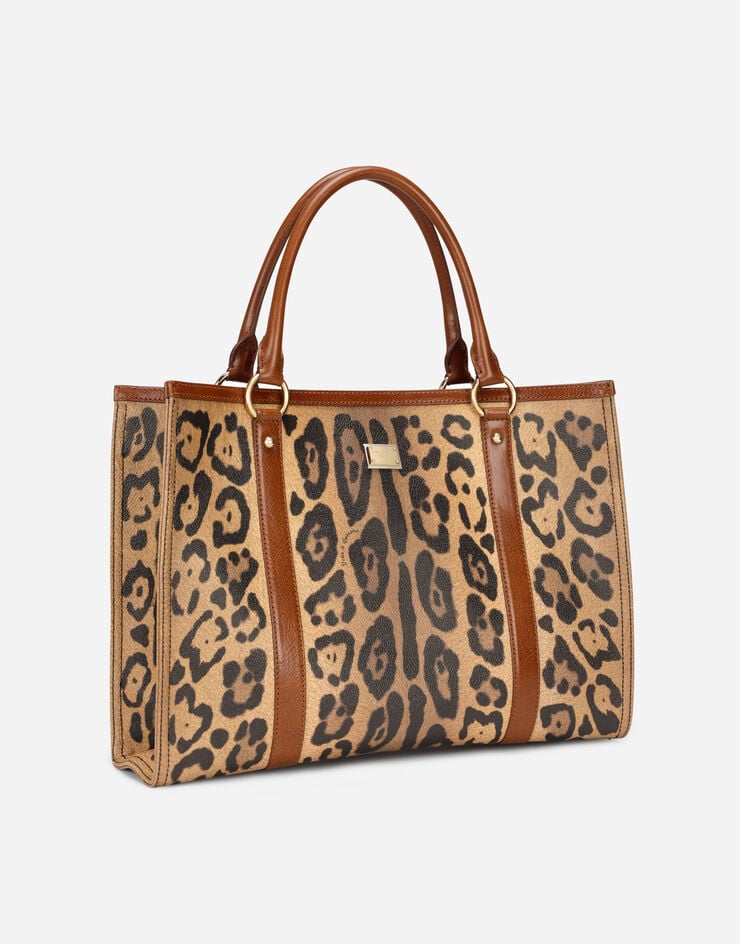 Dolce & Gabbana Bolso Shopper En Crespo Estampado Leopardo Con Placa Con Logotipo