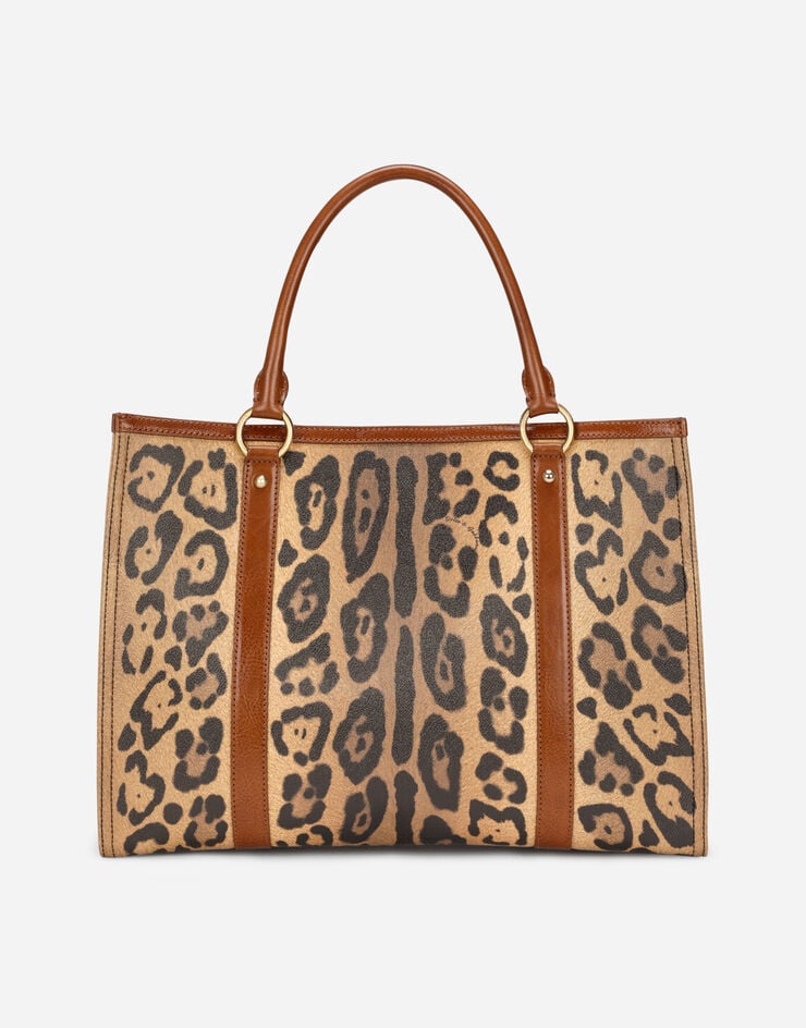Dolce & Gabbana Bolso Shopper En Crespo Estampado Leopardo Con Placa Con Logotipo