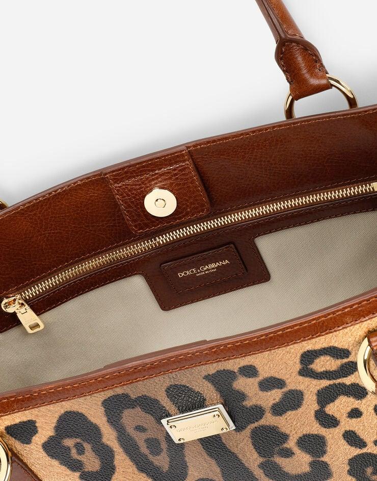 Dolce & Gabbana Bolso Shopper En Crespo Estampado Leopardo Con Placa Con Logotipo