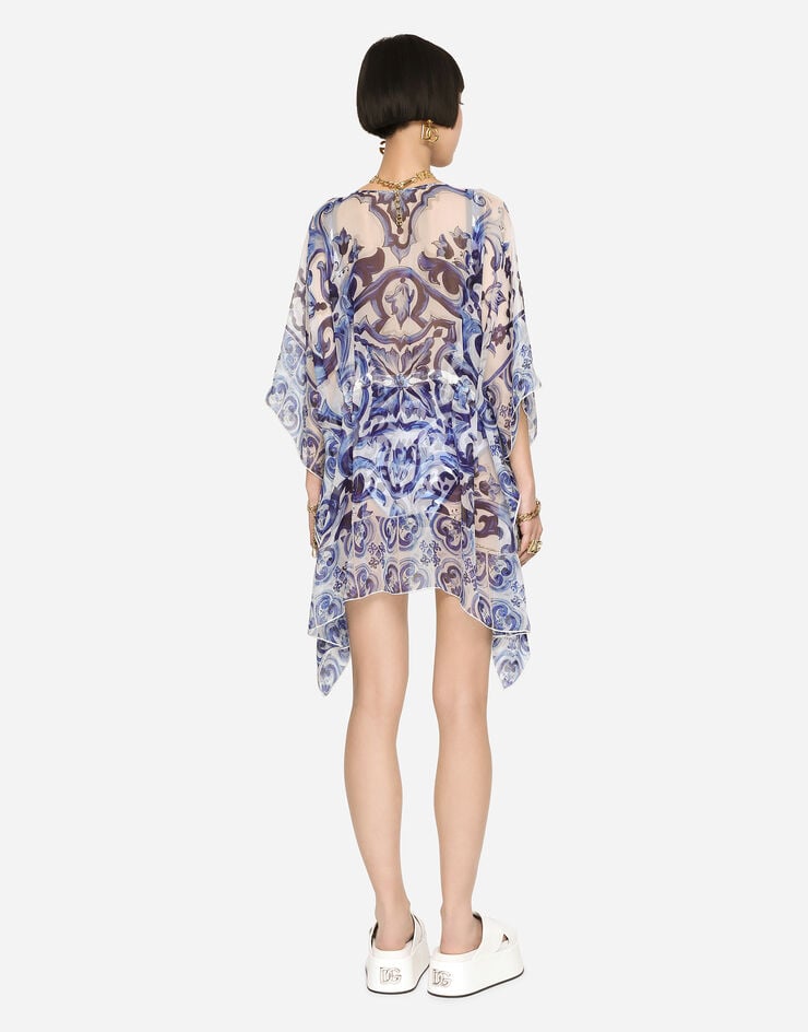 Dolce & Gabbana Caftán Corto De Chifón Con Estampado De Mayólica