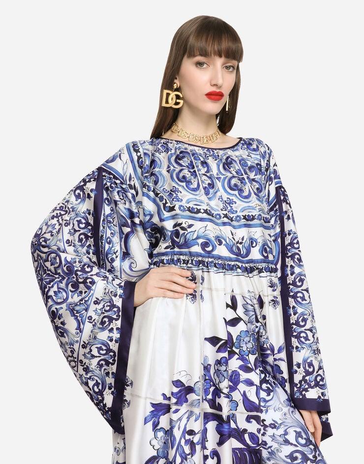 Dolce & Gabbana Caftán En Sarga De Seda Con Estampado De Mayólica