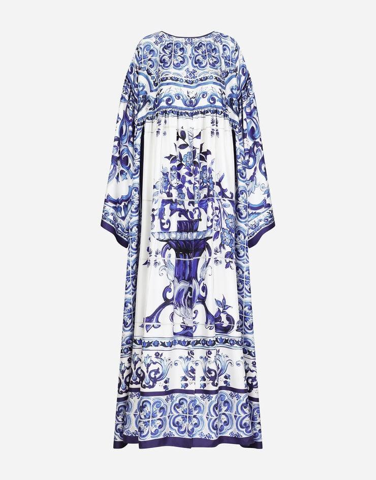 Dolce & Gabbana Caftán en sarga de seda con estampado de mayólica