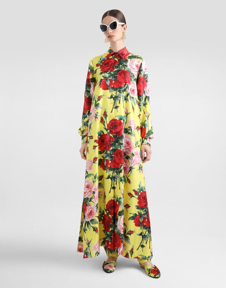 Dolce & Gabbana Caftán Largo De Raso De Seda Con Estampado Bouquet