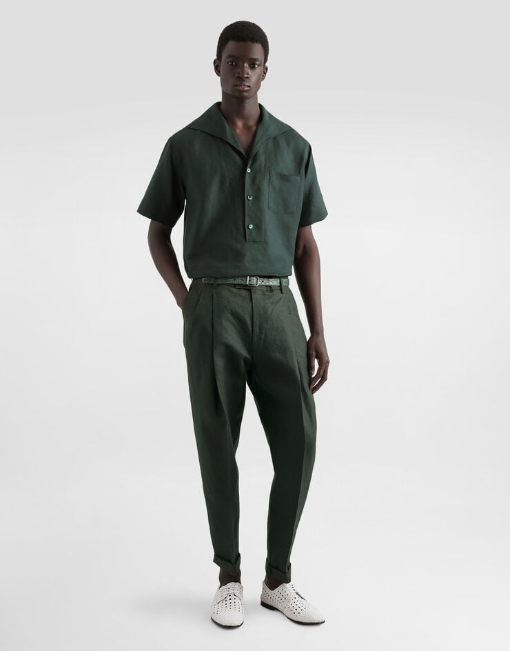 Dolce & Gabbana Camisa Con Tres Botones Y Manga Corta De Lino