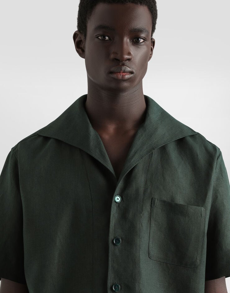 Dolce & Gabbana Camisa Con Tres Botones Y Manga Corta De Lino