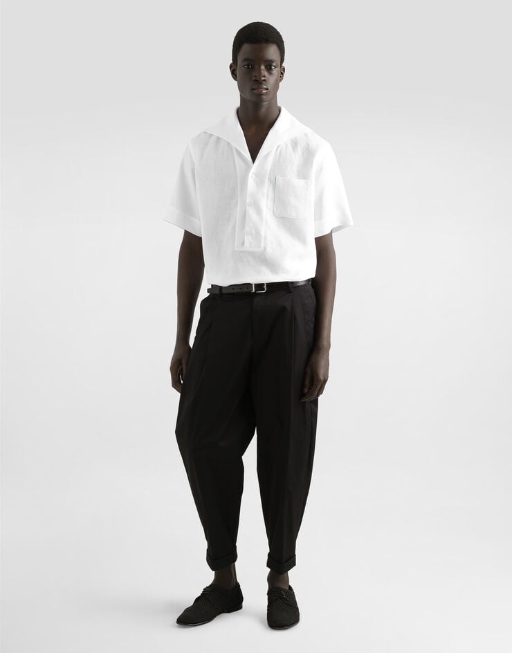 Dolce & Gabbana Camisa Con Tres Botones Y Manga Corta De Lino