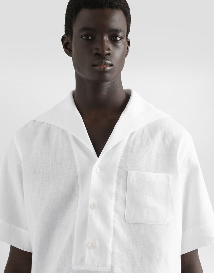 Dolce & Gabbana Camisa Con Tres Botones Y Manga Corta De Lino