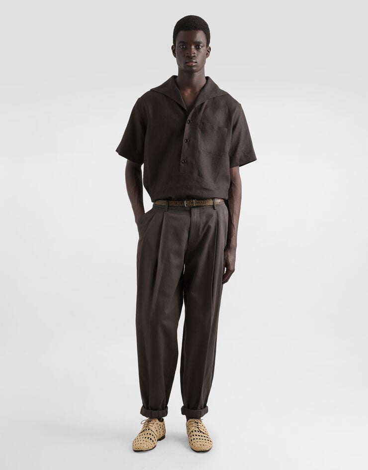 Dolce & Gabbana Camisa Con Tres Botones Y Manga Corta De Lino