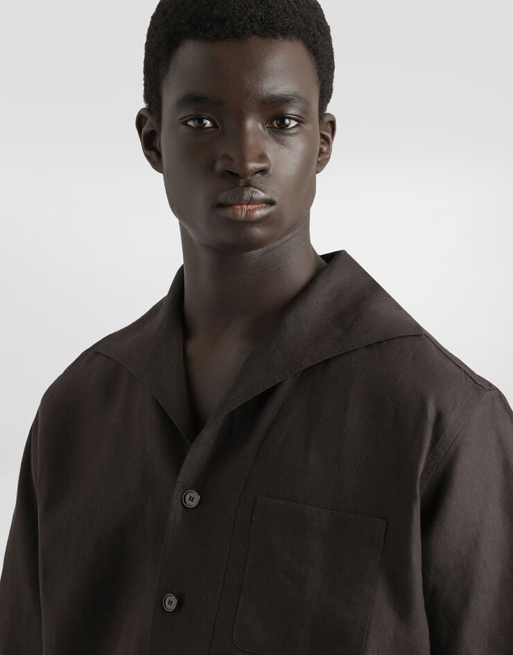 Dolce & Gabbana Camisa Con Tres Botones Y Manga Corta De Lino