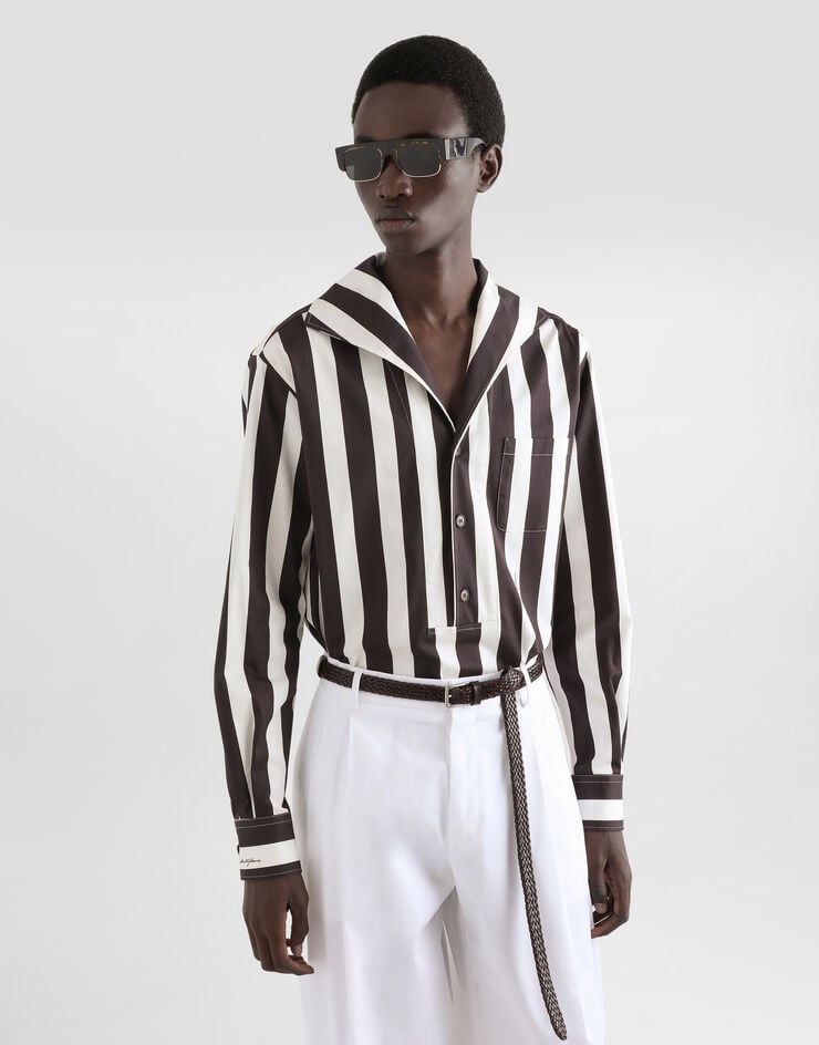 Dolce & Gabbana Camisa Con Tres Botones Y Manga Larga De Dril De Algodón Con Estampado Raya