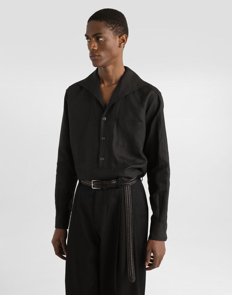 Dolce & Gabbana Camisa Con Tres Botones Y Manga Larga De Lino