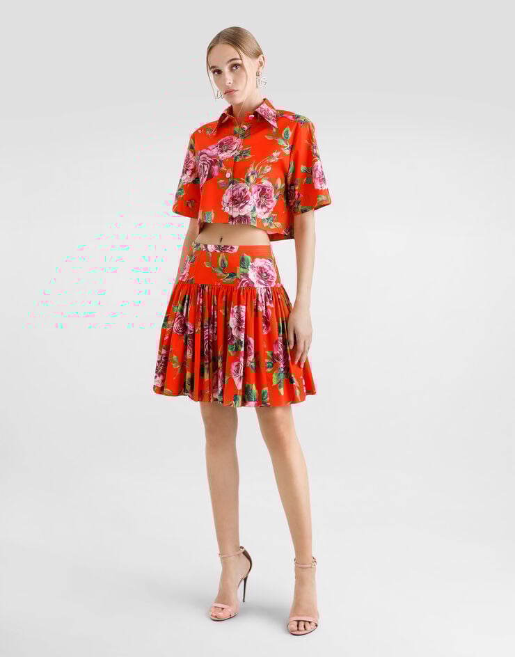 Dolce & Gabbana Camisa Corta De Algodón Con Estampado Rosa Antigua