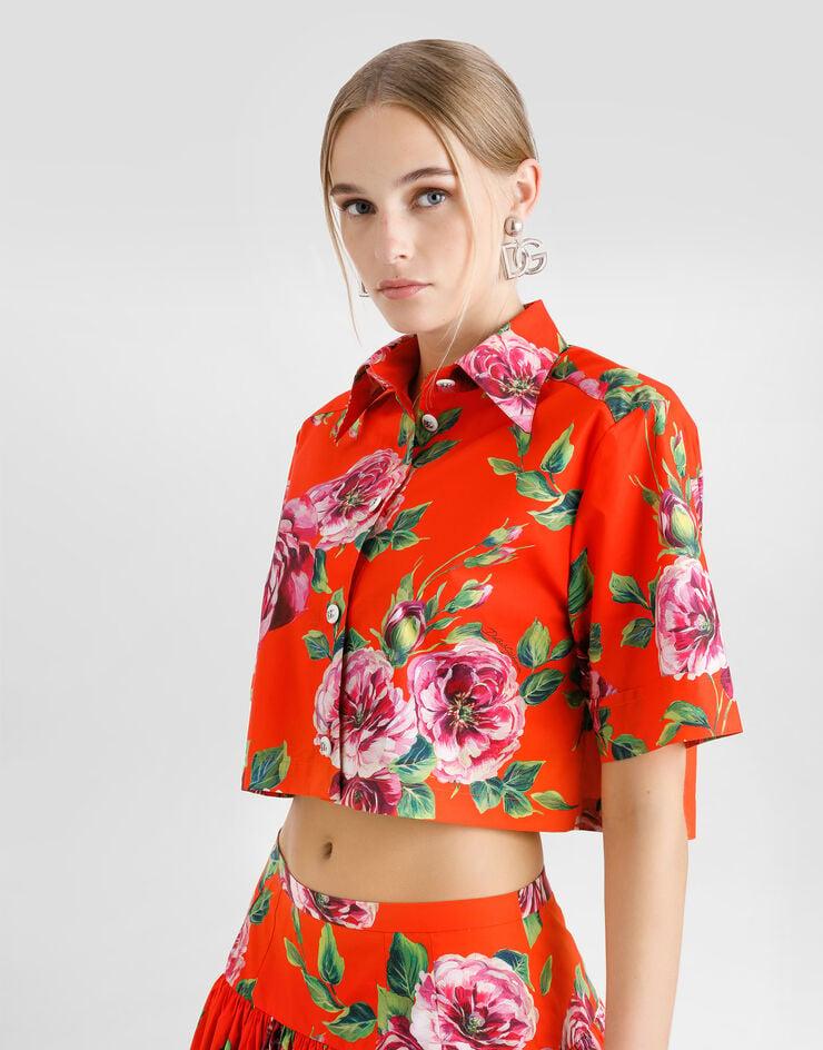 Dolce & Gabbana Camisa Corta De Algodón Con Estampado Rosa Antigua