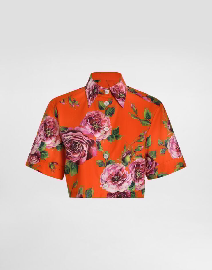 Dolce & Gabbana Camisa corta de algodón con estampado rosa antigua