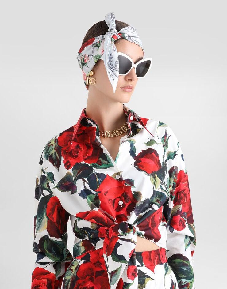 Dolce & Gabbana Camisa Corta De Algodón Con Lazo Y Estampado De Rosas