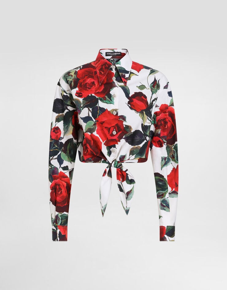Dolce & Gabbana Camisa corta de algodón con lazo y estampado de rosas