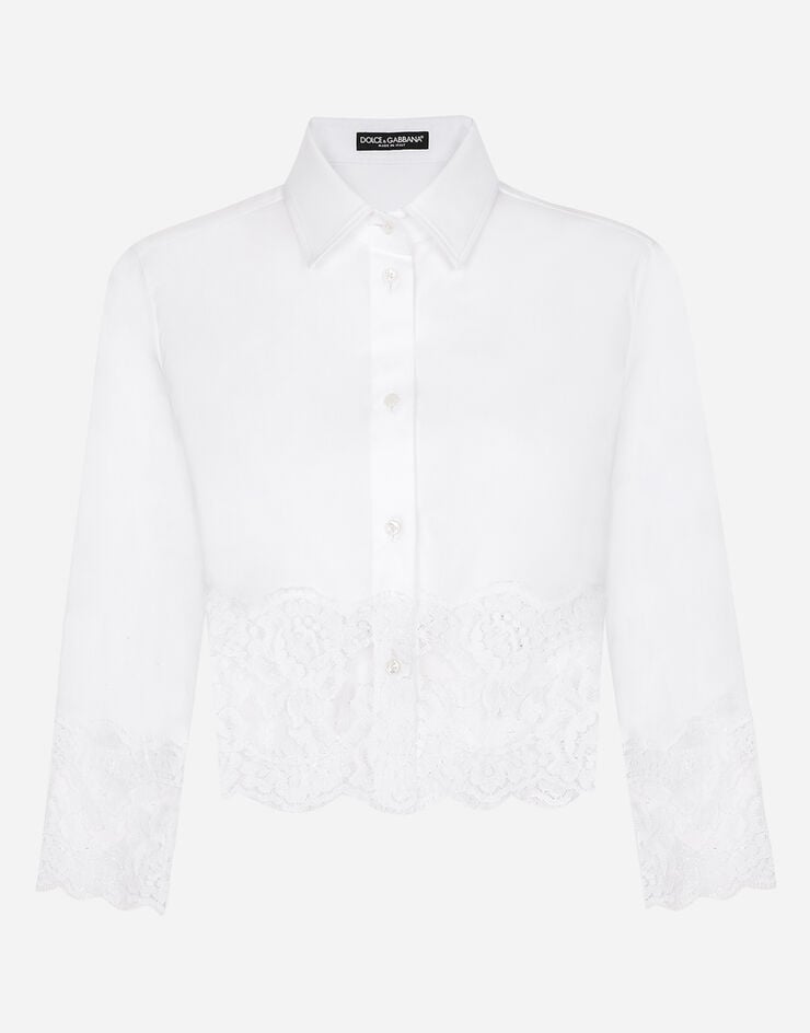Dolce & Gabbana Camisa corta de popelina con aplicaciones de encaje