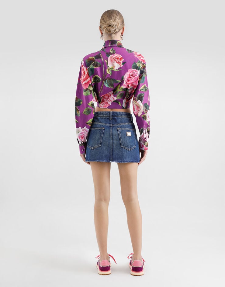 Dolce & Gabbana Camisa De Algodón Con Lazo Y Estampado De Rosas