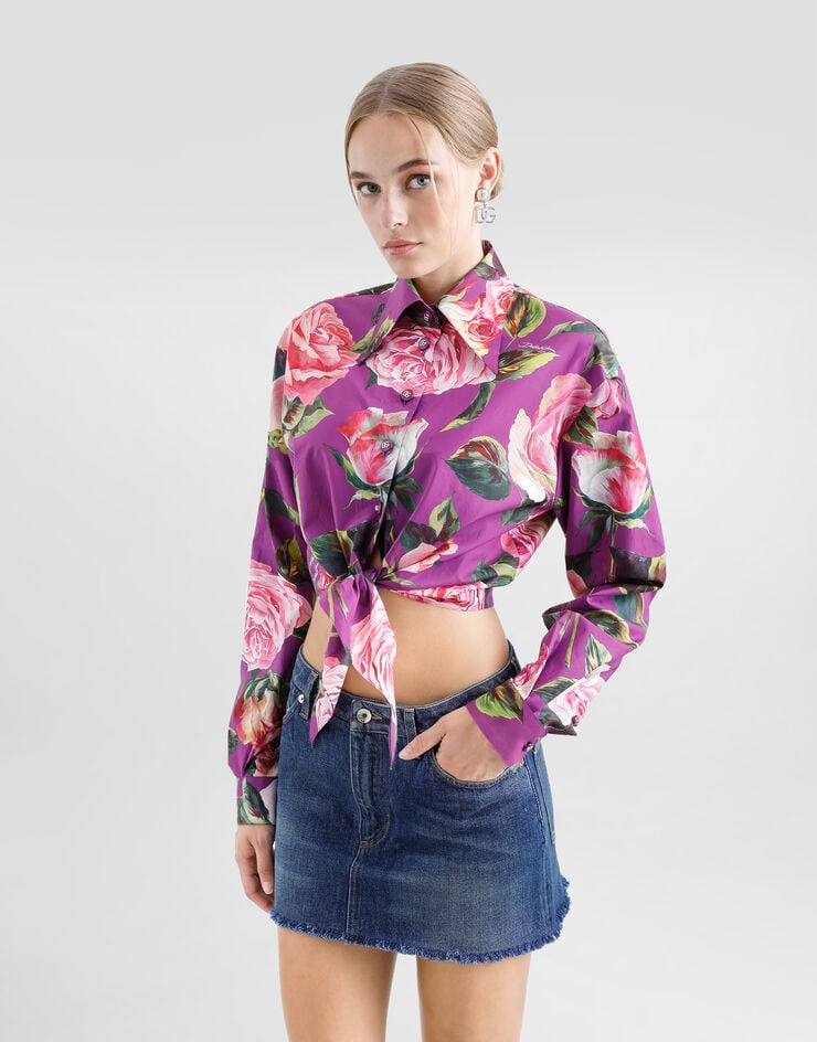 Dolce & Gabbana Camisa De Algodón Con Lazo Y Estampado De Rosas