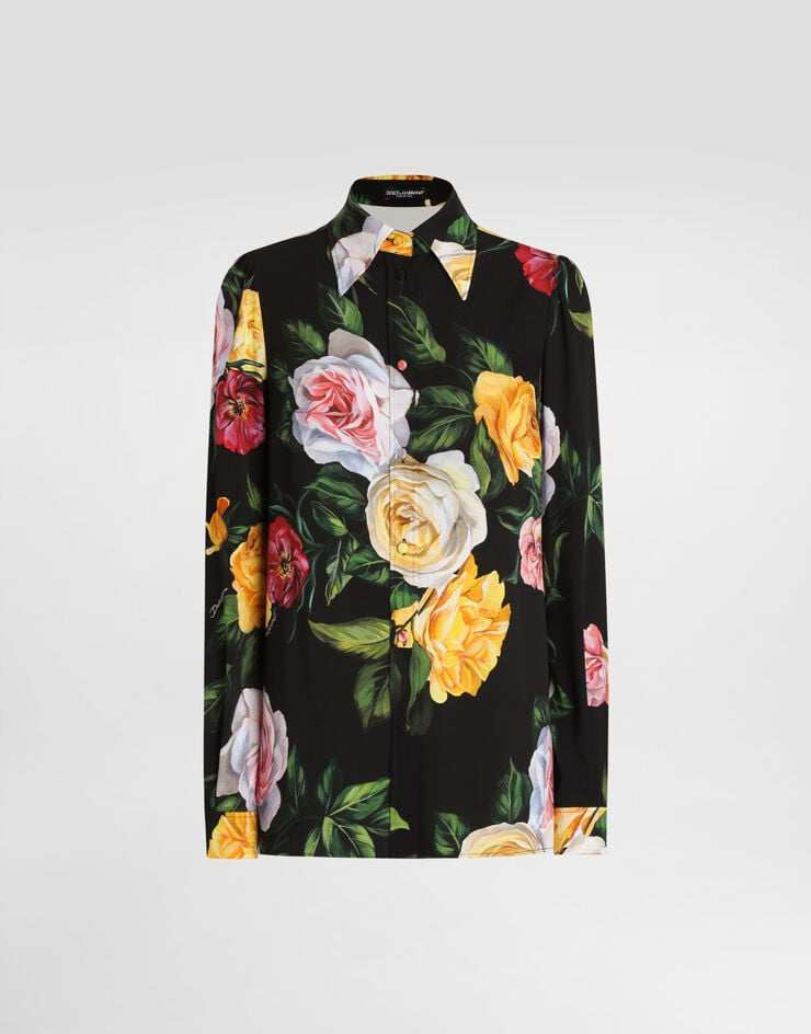 Dolce & Gabbana Camisa de charmeuse con estampado de peonías y rosas