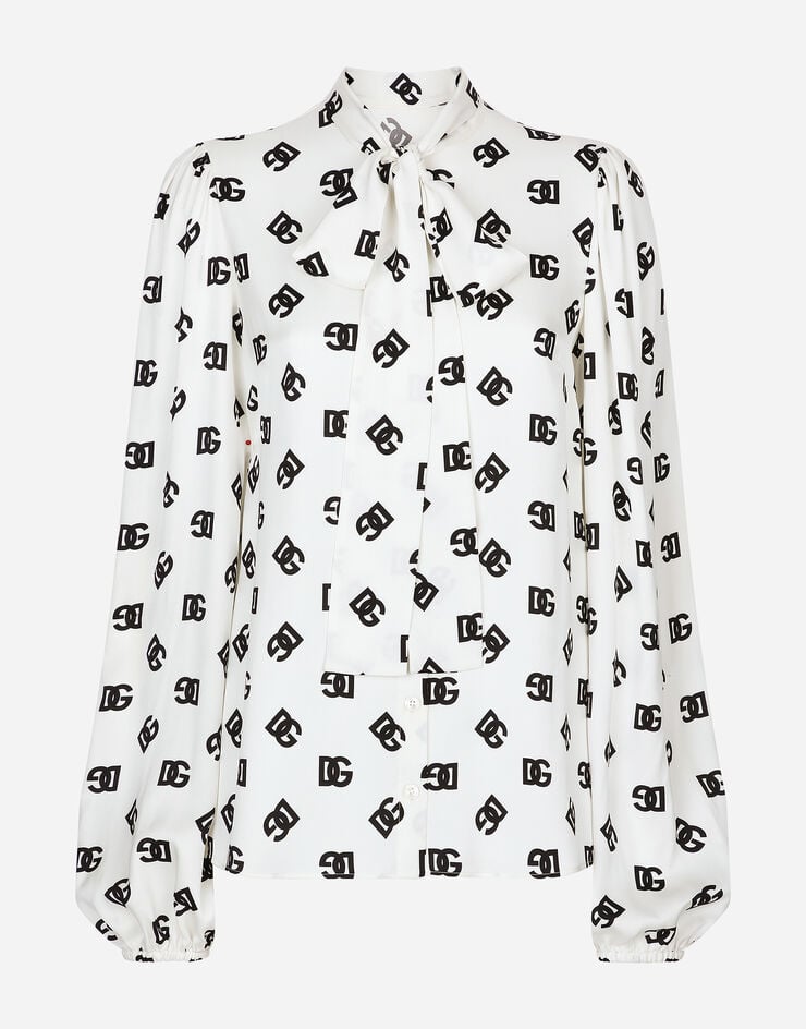 Dolce & Gabbana Camisa de charmeuse con estampado integral del logotipo DG