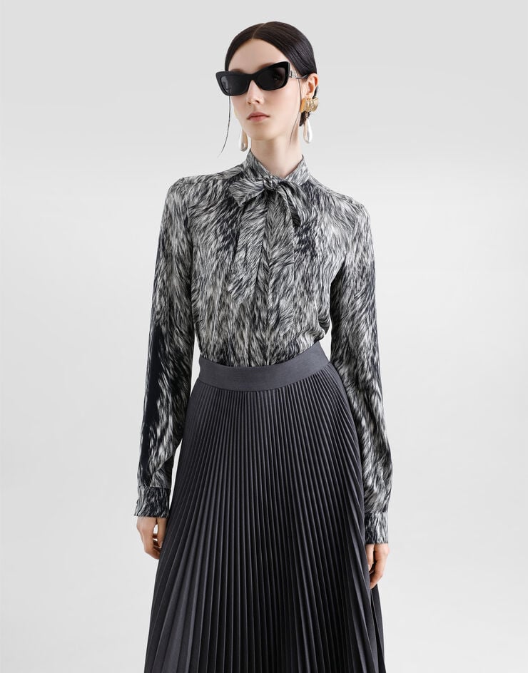 Dolce & Gabbana Camisa De Charmeuse Con Lazo Estampado De Piel De Animal