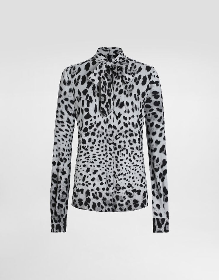 Dolce & Gabbana Camisa De Charmeuse Con Lazo Estampado Leopardo