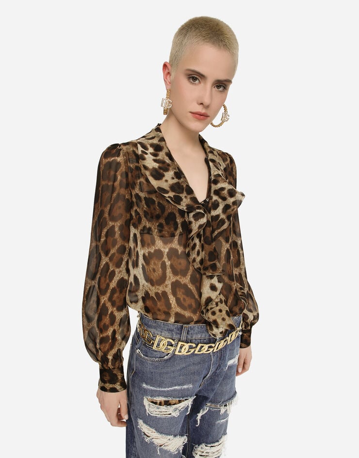 Dolce & Gabbana Camisa De Chifón Con Estampado De Leopardo Con Volantes