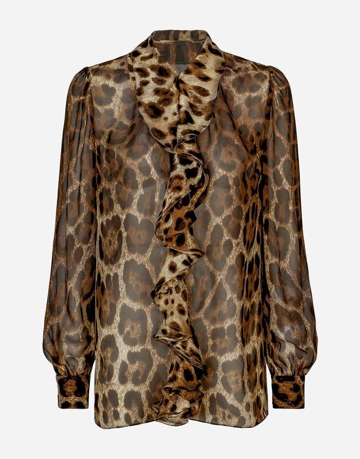 Dolce & Gabbana Camisa de chifón con estampado de leopardo con volantes