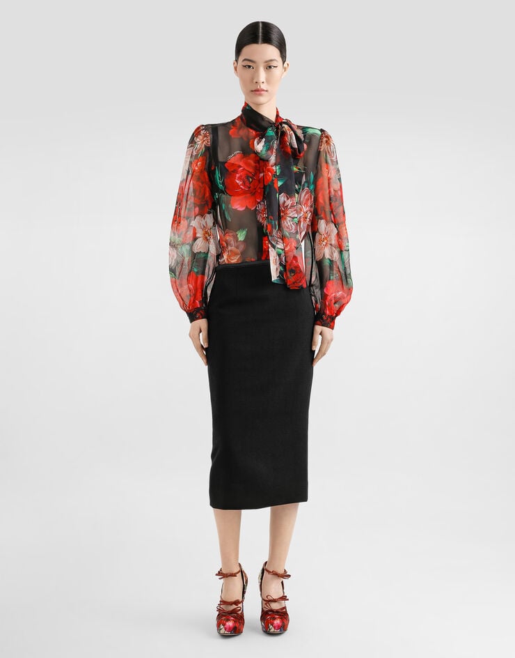 Dolce & Gabbana Camisa De Chifón Con Lazo Y Estampado De Flores