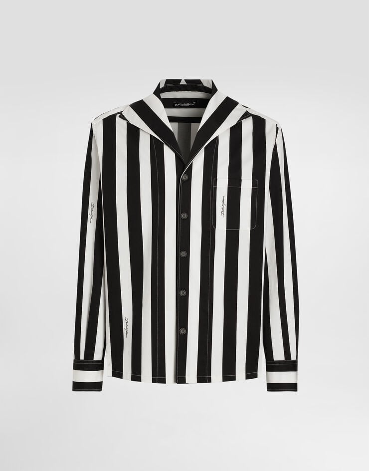 Dolce & Gabbana Camisa De Dril De Algodón Con Estampado A Rayas