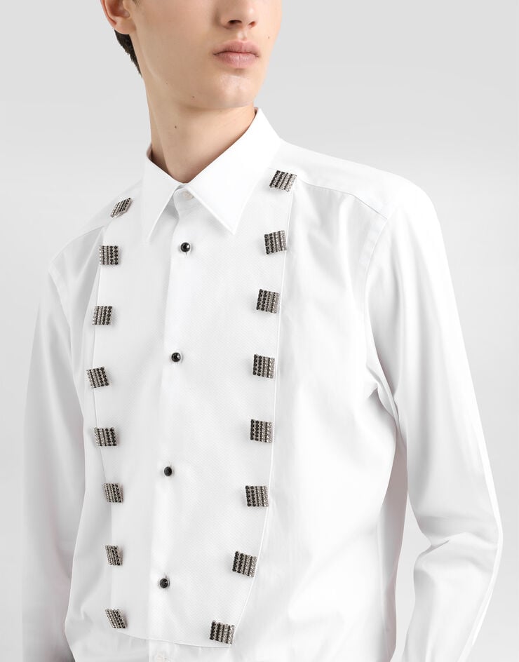 Dolce & Gabbana Camisa De Esmoquin En Algodón Con Aplicaciones Joya
